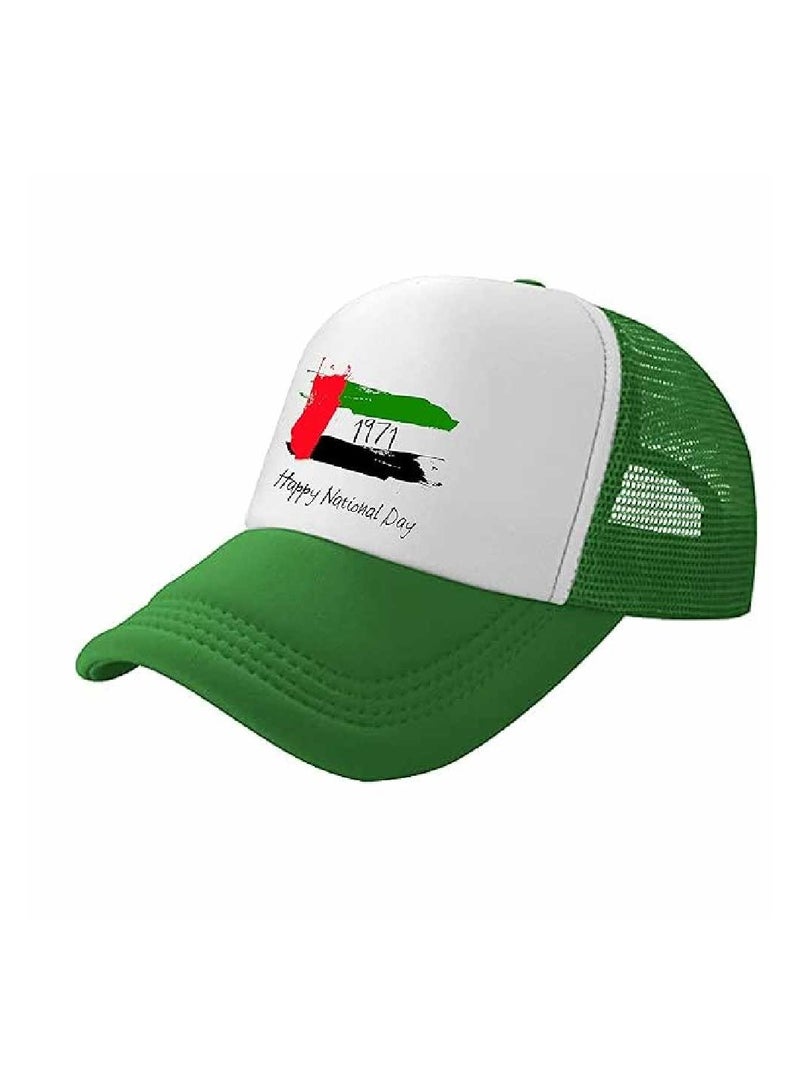 UAE Celebrating National Day 5 panel truckers cap in polyester with adjustment plastic snap closure | Mesh Baseball Cap|Outdoor Fishing Hat | for Men and Women - Image 2