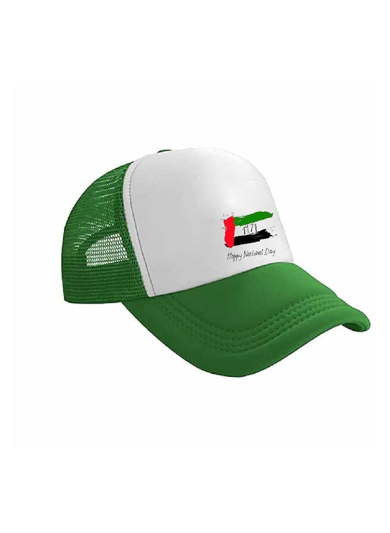 UAE Celebrating National Day 5 panel truckers cap in polyester with adjustment plastic snap closure | Mesh Baseball Cap|Outdoor Fishing Hat | for Men and Women - Image 3