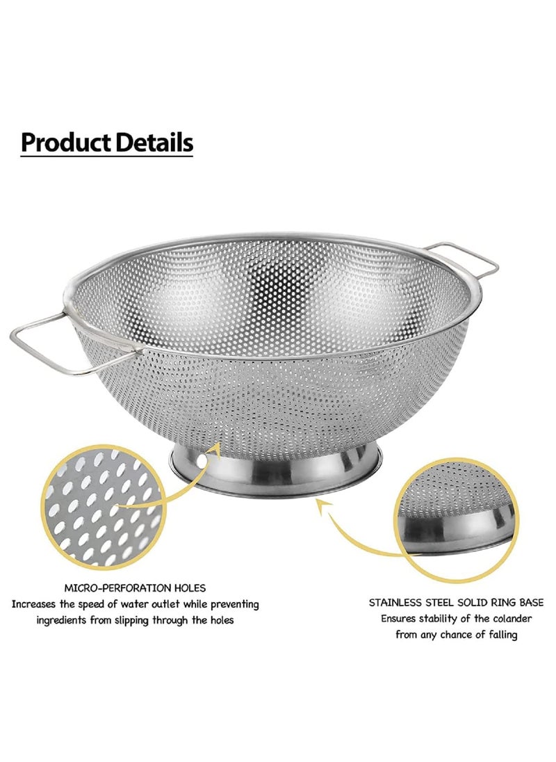 Kuber Industries Small Stainless Steel Colander Strainer Drainer with Handle | Fruits/Vegetable Basket Strainer | Size 10 inch | Standard | Pack Of 1 | Silver