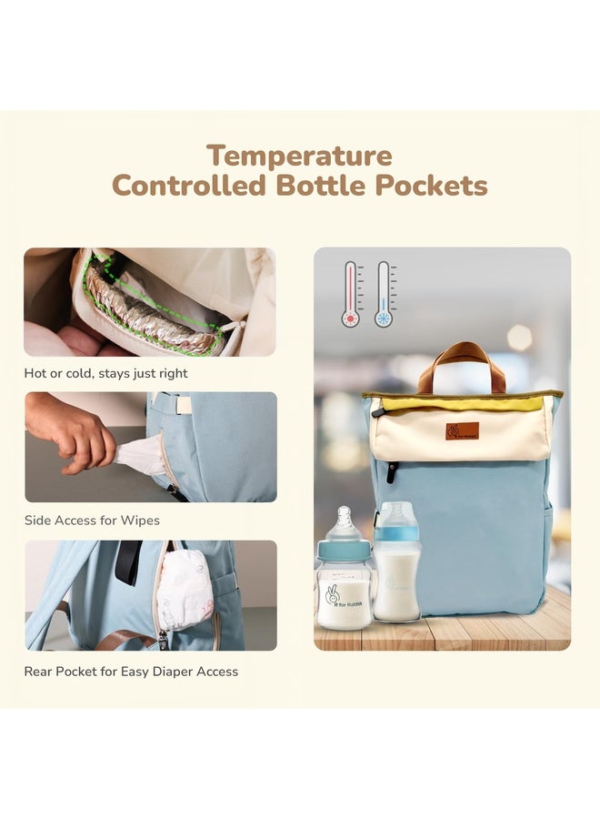 R for Rabbit Caramello Daisy Diaper Bags for Mother, Multipurpose & Large Capacity Stylish Maternity Diaper Backpack for Mom (Blue Cream) - Image 3