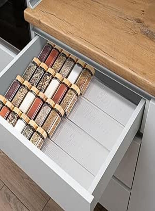 Husfunov Acrylic Spice Drawer Organizer, 4 Tier- 4 Pack Clear Spice Rack Tray for Drawer/Countertop, Expandable From 11'' to 22'' Kitchen Seasoning Organizers(Jars Not Included)