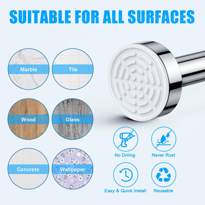 TEECK Shower Curtain Rod, 32-80 inch Adjustable Spring Tension Curtain Rod, Never Rust Anti-Slip Shower Curtain Rod for Bathroom, No Drilling, Never Collapse, Easy to Use, Silver - Image 5