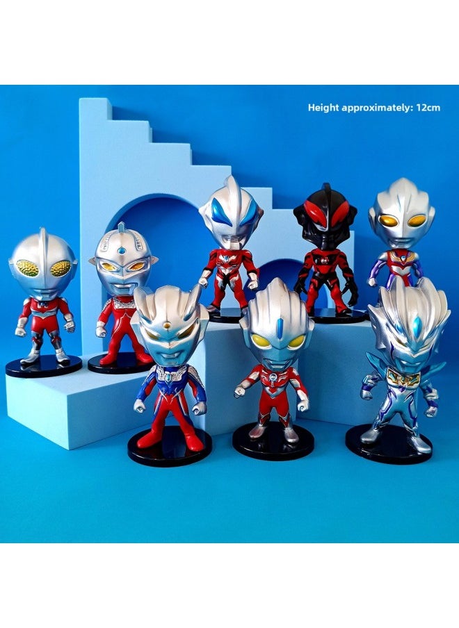 Generic - Big Head Ultraman Blind Box Handmade Children's Toys Primary School Boys Cake Gift Doll Decoration Car Ornaments-Color:1 Ultraman 3rd Generation [set Of 8]-Specifications:Boxed - Image 1