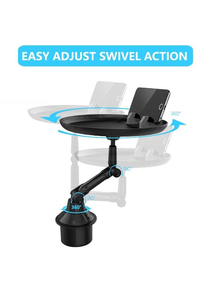 QP Adjustable Car Tray Table for Eating with Phone Slot and Swivel Arm Black  - Image 3