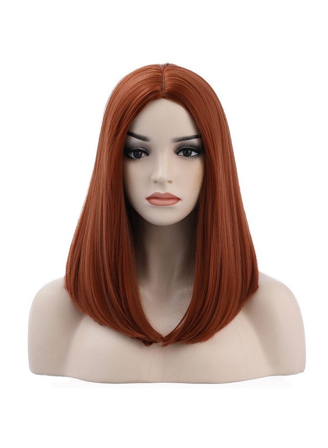 BERON Dark Orange Wigs Straight Middle Length Wig Middle Part Women'S Wig For Cosplay Halloween Party Or Daily Use Wig Cap Included - Image 2