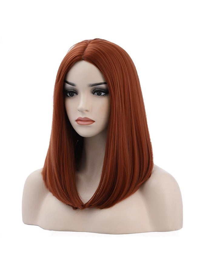 BERON Dark Orange Wigs Straight Middle Length Wig Middle Part Women'S Wig For Cosplay Halloween Party Or Daily Use Wig Cap Included - Image 4