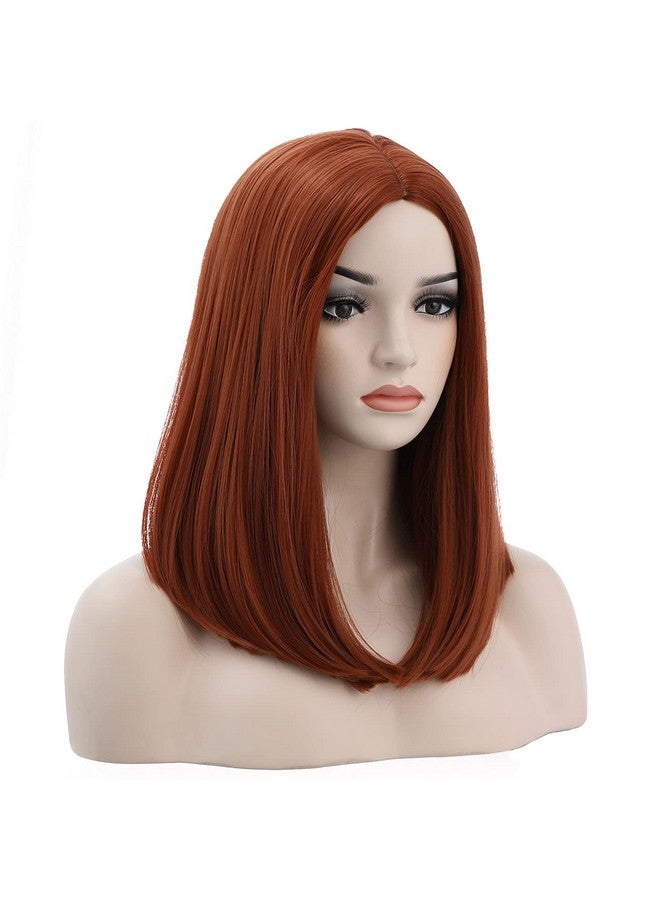 BERON Dark Orange Wigs Straight Middle Length Wig Middle Part Women'S Wig For Cosplay Halloween Party Or Daily Use Wig Cap Included - Image 3