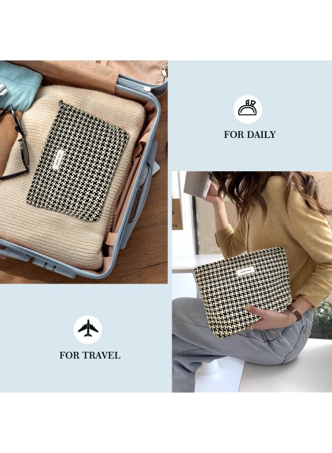jaexest Flower Cosmetic Bags Makeup Bags for Women and Girls,Travel Makeup Bag Large Capacity Canvas Makeup Bag,Makeup Organizer Bag Zipper Pouch, Checkered, Large Capacity Aesthetic Makeup Bags Zipper - Image 3
