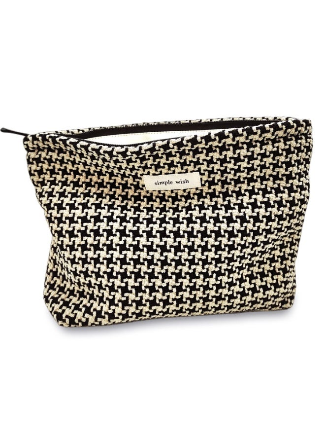 jaexest Flower Cosmetic Bags Makeup Bags for Women and Girls,Travel Makeup Bag Large Capacity Canvas Makeup Bag,Makeup Organizer Bag Zipper Pouch, Checkered, Large Capacity Aesthetic Makeup Bags Zipper - Image 1