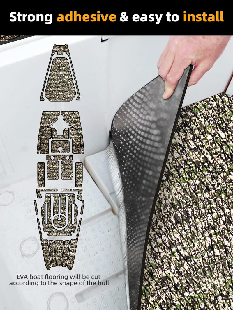 FOCEAN Boat Flooring EVA Foam Boat Decking Camo Marine Flooring Self-Adhesive Marine Mat for Motorboat RV Yacht Kayak, 94.5''x 15.7'', Camo Jungle - Image 3
