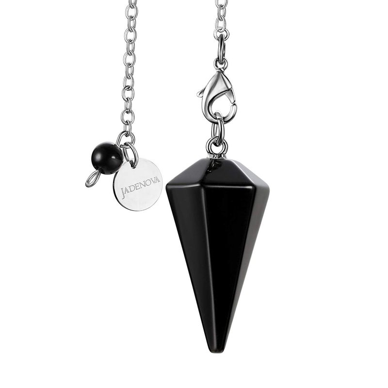 JADENOVA Pendulum Crystal Necklace Natural Obsidian Crystal Pendulums for Divination Dowsing Quartz Chakra Reiki Healing Jewelry for Women Men