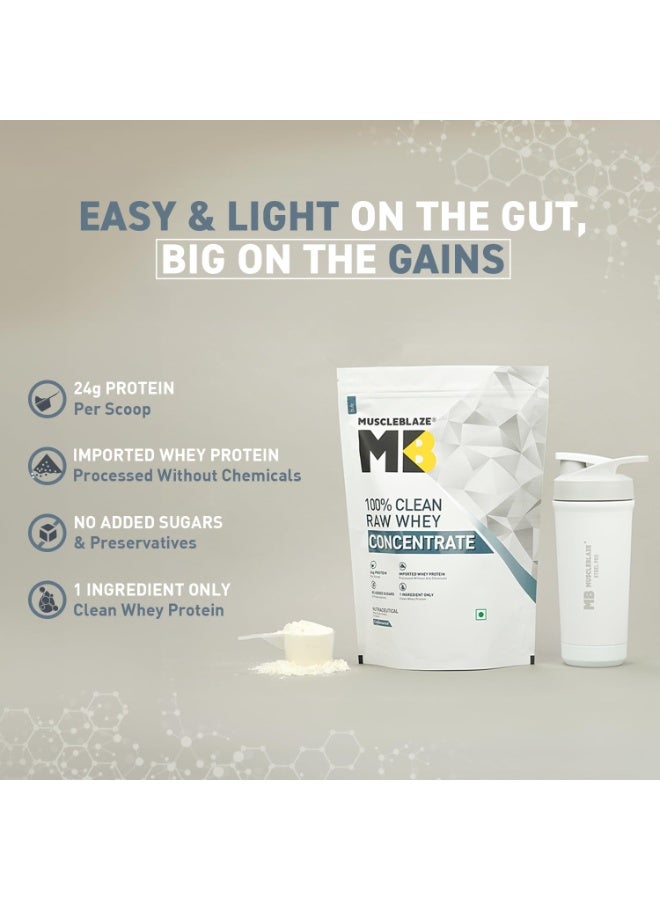 مسل بلايز MuscleBlaze - بروتين مصل اللبن الخام المركز (Raw Whey Protein Concentrate) بنقاء 100%، غير مُنكَّه (1 كجم / 2.2 رطل) + كرياتين مونوهيدرات ميكروني (CreAMP)، غير مُنكَّه (32 حصة، 100 جم) | عبوة مشتركة - Image 2