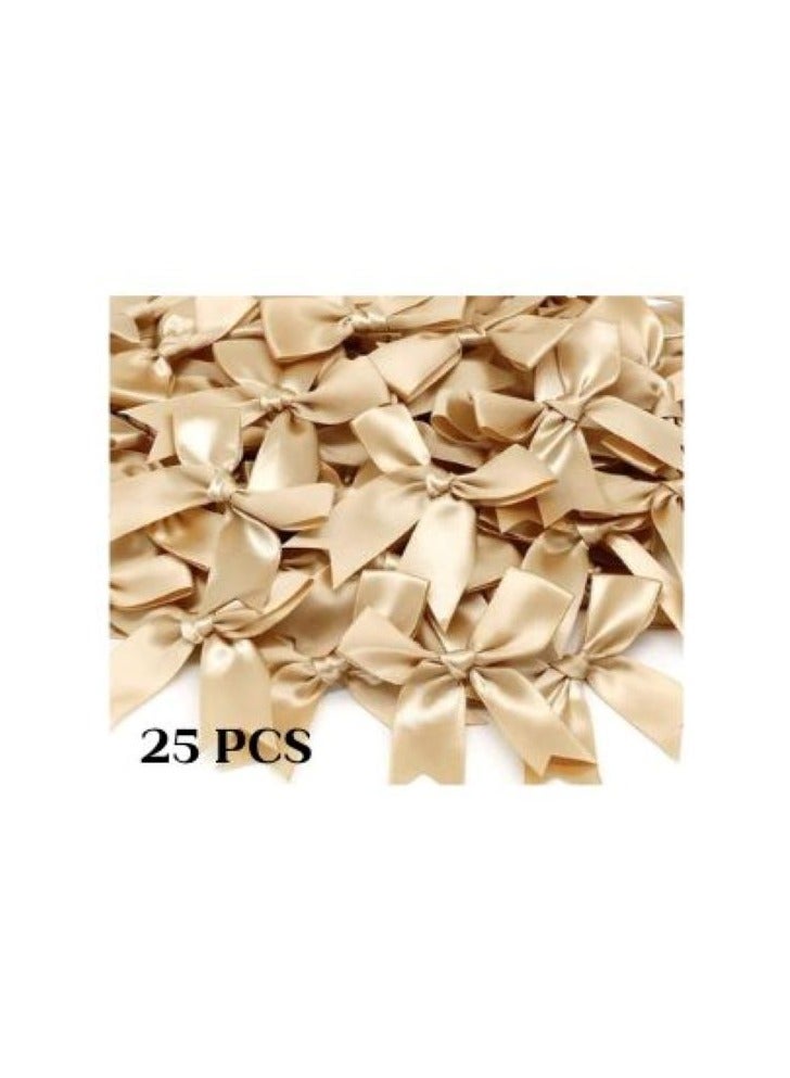 Golden satin bow ribbon to decorate boxes and gifts for baby showers and birthdays, 25 pieces - Image 4