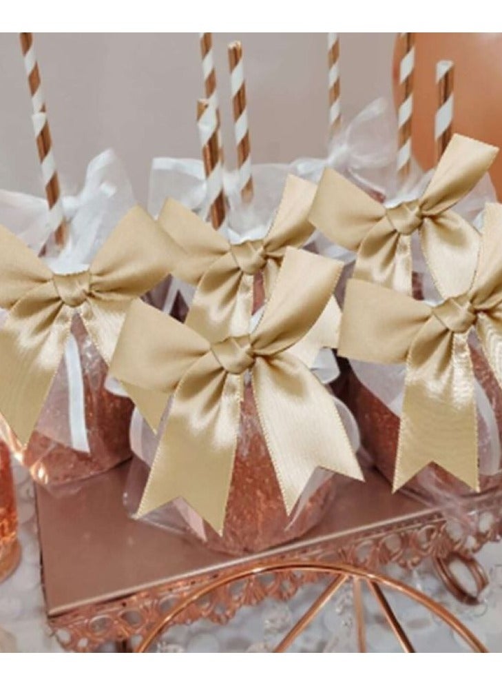 Golden satin bow ribbon to decorate boxes and gifts for baby showers and birthdays, 25 pieces - Image 2