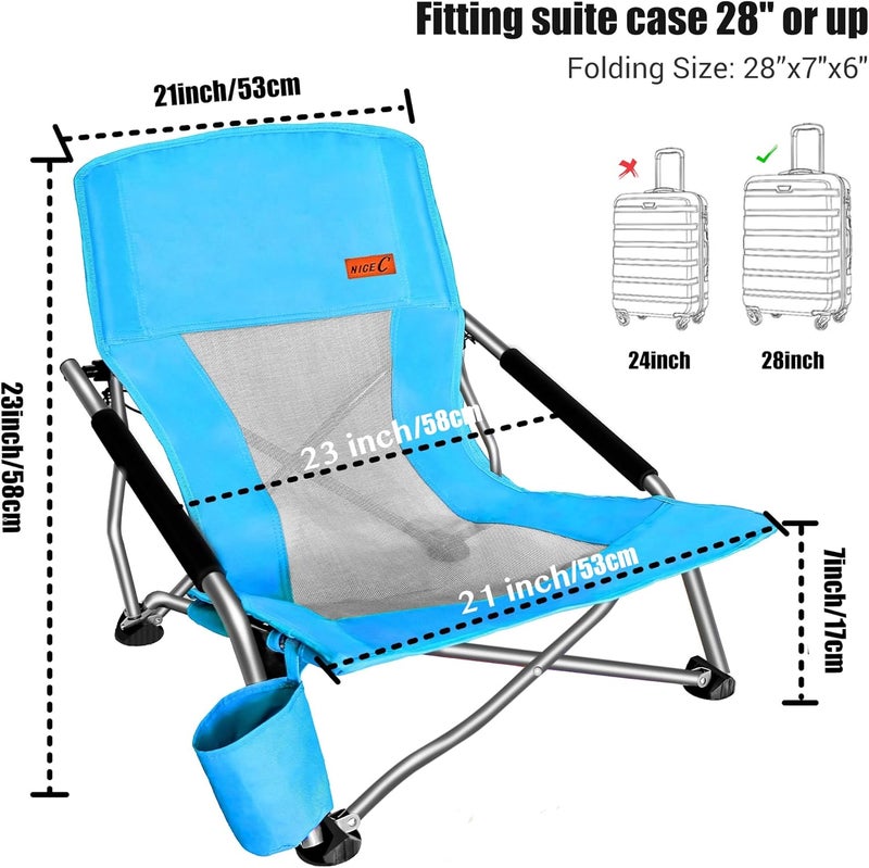 Nice C Low Beach Camping Folding Chair, Ultralight Backpacking Chair with Cup Holder & Carry Bag Compact & Heavy Duty Outdoor, Camping, BBQ, Beach, Travel, Picnic, Festival (Set of 1 Blue) - Image 3