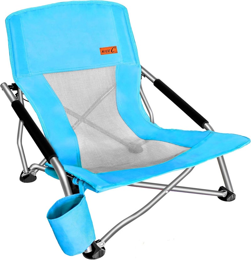 Nice C Low Beach Camping Folding Chair, Ultralight Backpacking Chair with Cup Holder & Carry Bag Compact & Heavy Duty Outdoor, Camping, BBQ, Beach, Travel, Picnic, Festival (Set of 1 Blue) - Image 1