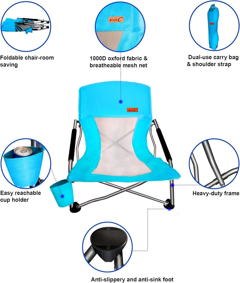 Nice C Low Beach Camping Folding Chair, Ultralight Backpacking Chair with Cup Holder & Carry Bag Compact & Heavy Duty Outdoor, Camping, BBQ, Beach, Travel, Picnic, Festival (Set of 1 Blue) - Image 5