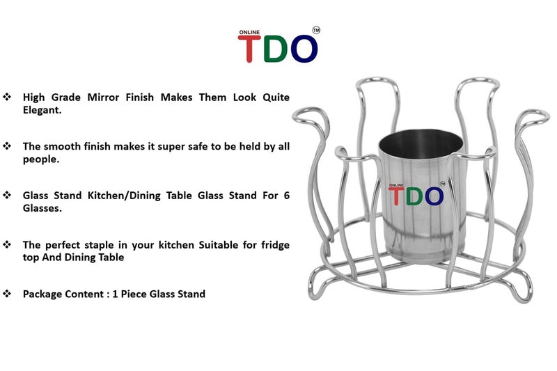 TDO Glass Holder for 6 Glasses Glass Stand Made Stainless Steel Glass stand for Kitchen Dining Table Glass Holder Round Glass and Spoon Organiser Kamal - Image 2