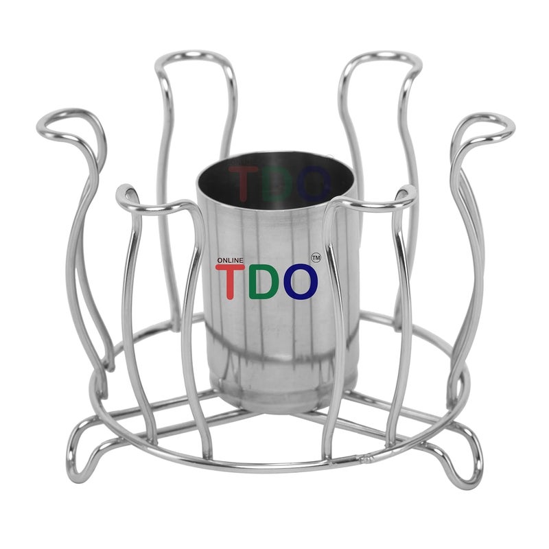 TDO Glass Holder for 6 Glasses Glass Stand Made Stainless Steel Glass stand for Kitchen Dining Table Glass Holder Round Glass and Spoon Organiser Kamal - Image 1