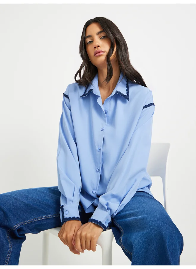 تايك تو Take Two Solid Lace Detail Oversized Shirt