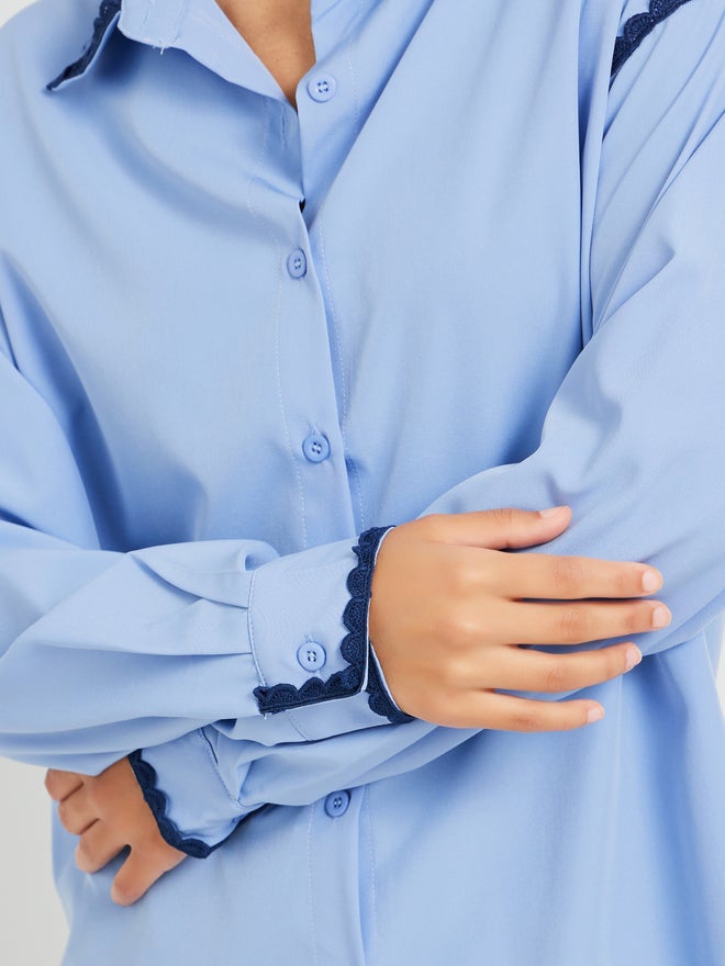 Take Two Take Two Solid Lace Detail Oversized Shirt  - Image 4