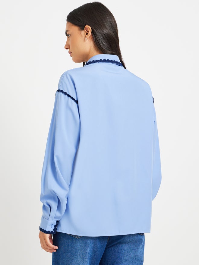 Take Two Take Two Solid Lace Detail Oversized Shirt  - Image 5