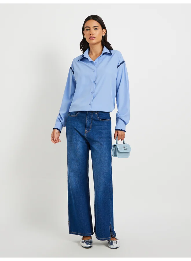تايك تو Take Two Solid Lace Detail Oversized Shirt
