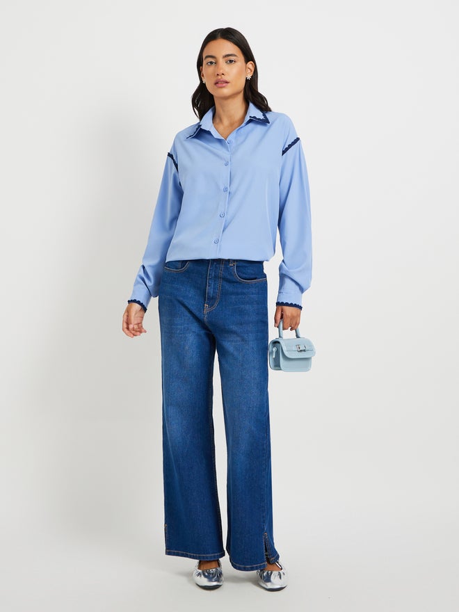Take Two Take Two Solid Lace Detail Oversized Shirt  - Image 2