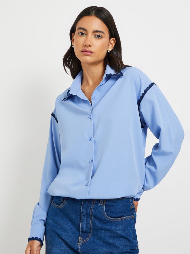 Take Two Take Two Solid Lace Detail Oversized Shirt  - Image 3