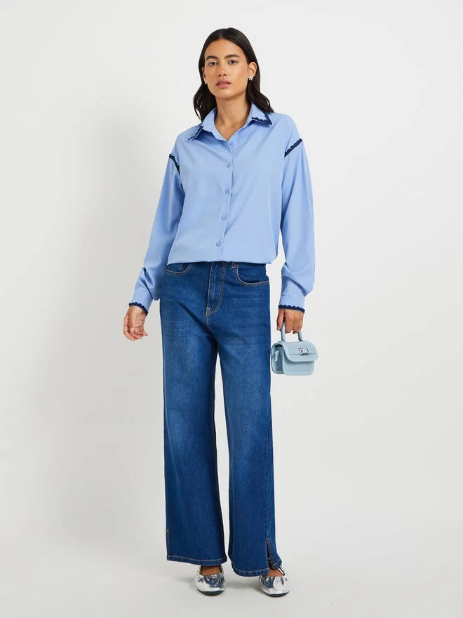 Take Two Solid Lace Detail Oversized Shirt