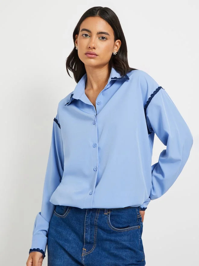 Take Two Solid Lace Detail Oversized Shirt