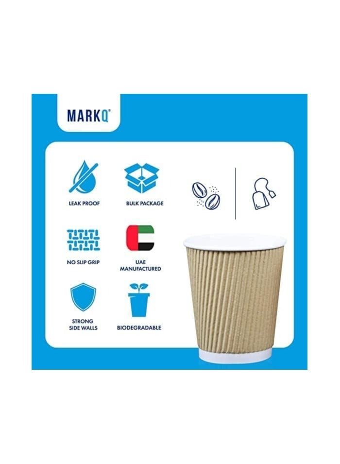 MARKQ 8 oz. Brown Disposable Ripple Insulated Coffee Cups - Hot Beverage Corrugated Paper Cups [25 Cups]  - Image 3