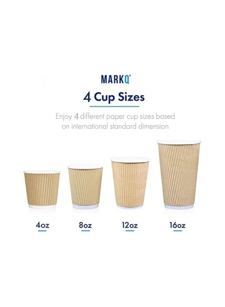 MARKQ 8 oz. Brown Disposable Ripple Insulated Coffee Cups - Hot Beverage Corrugated Paper Cups [25 Cups]  - Image 4