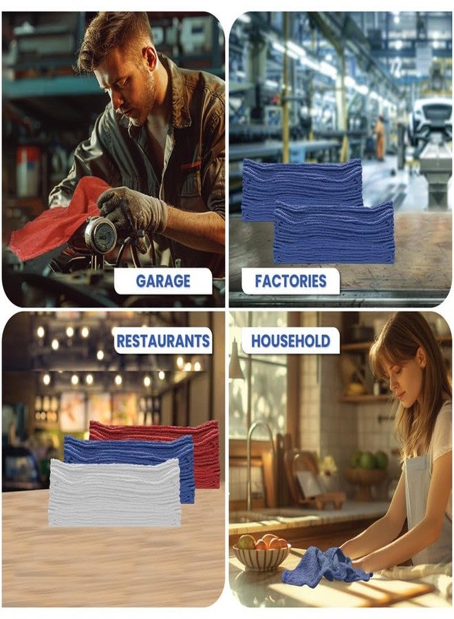 SupremePlus Auto Mechanic Shop Towels (13"x14"), 12 Pack Red - 100% Cotton Commercial Grade Rags for Cleaning & Maintenance, Garage Supplies - Professional Mechanics Reusable Wipes - Image 2