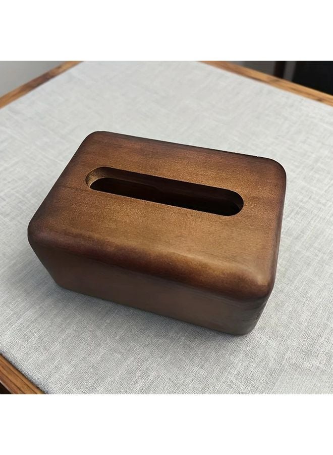 Retro Short Wide Tissue Box Modern Minimalist Wooden Design Tool Free Lid - Image 1