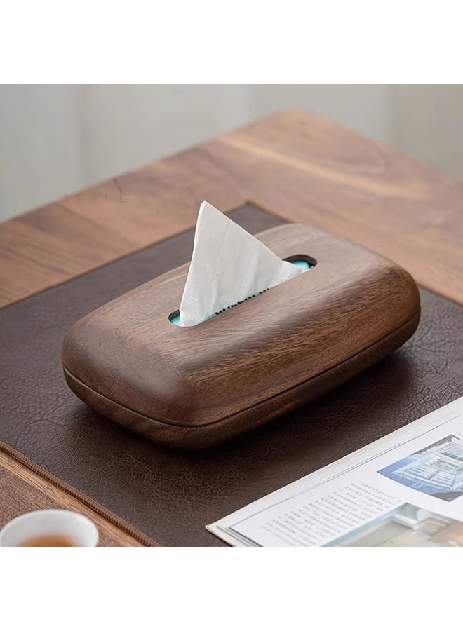 Retro Short Wide Tissue Box Modern Minimalist Wooden Design Tool Free Lid - Image 2