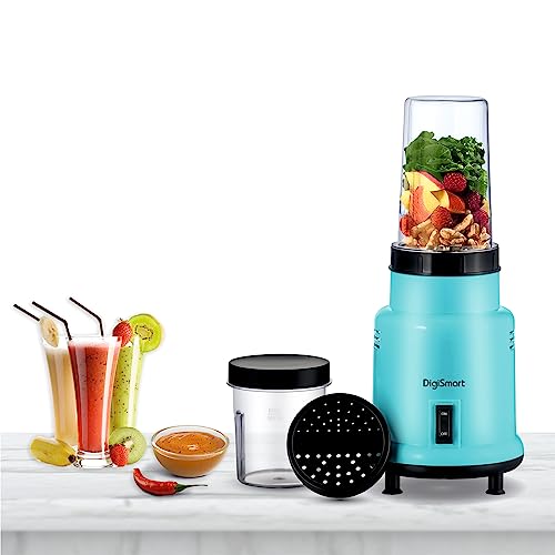 DIGISMART 500W Nutri Mixer Grinder for Chutney, Juice and Shake with 2 Jars, Fast Grinding Wet & Dry Ingridients, Stainless Blade, Long Lasting Shock Proof ABS Body, 1 Years Warranty - Blue - Image 1