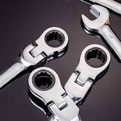 Qnkaa Flexible Ratchet Wrench Set 12pcs 8-19mm Spanner Gear Ring Ratcheting Combination Flexi Wrench Kit Metric Flex Head - Image 4
