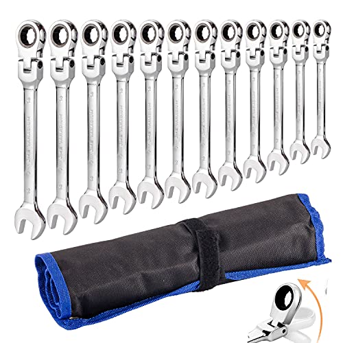 Qnkaa Flexible Ratchet Wrench Set 12pcs 8-19mm Spanner Gear Ring Ratcheting Combination Flexi Wrench Kit Metric Flex Head - Image 1