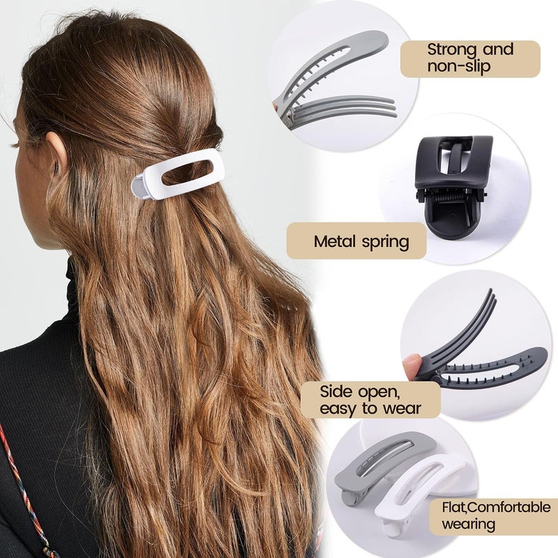 Cptots 8 Pcs Large Lay Flat Claw Clips for Women French Side Slide Barrettes for Thin Fine Hair Rectangle Alligator Hair Accessories,Matte Black Gray White - Image 4