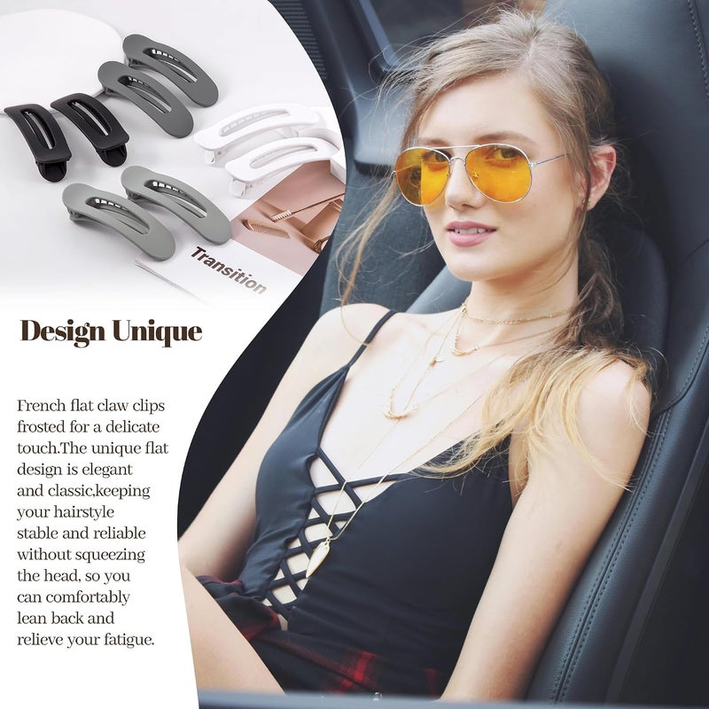 Cptots 8 Pcs Large Lay Flat Claw Clips for Women French Side Slide Barrettes for Thin Fine Hair Rectangle Alligator Hair Accessories,Matte Black Gray White - Image 5