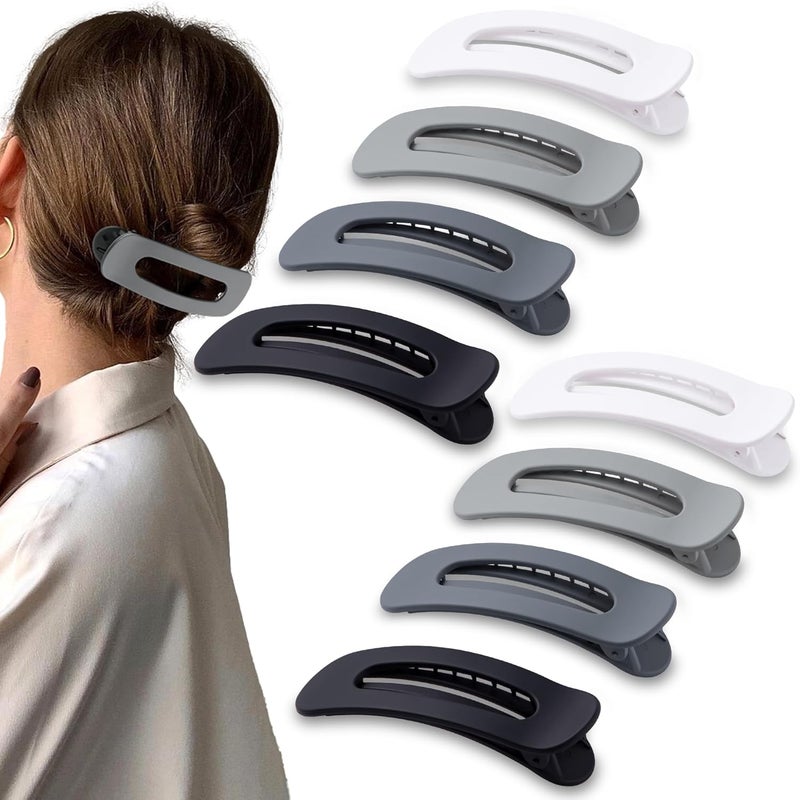 Cptots 8 Pcs Large Lay Flat Claw Clips for Women French Side Slide Barrettes for Thin Fine Hair Rectangle Alligator Hair Accessories,Matte Black Gray White - Image 1