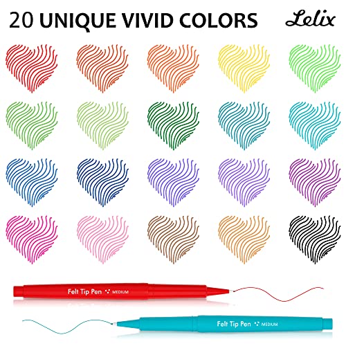 Lelix 20 Colors Felt Tip Pens, Medium Point Assorted Colors Markers Pens For Journaling, Writing, Note Taking, Planner Coloring, Perfect for Art Office and School Supplies - Image 3