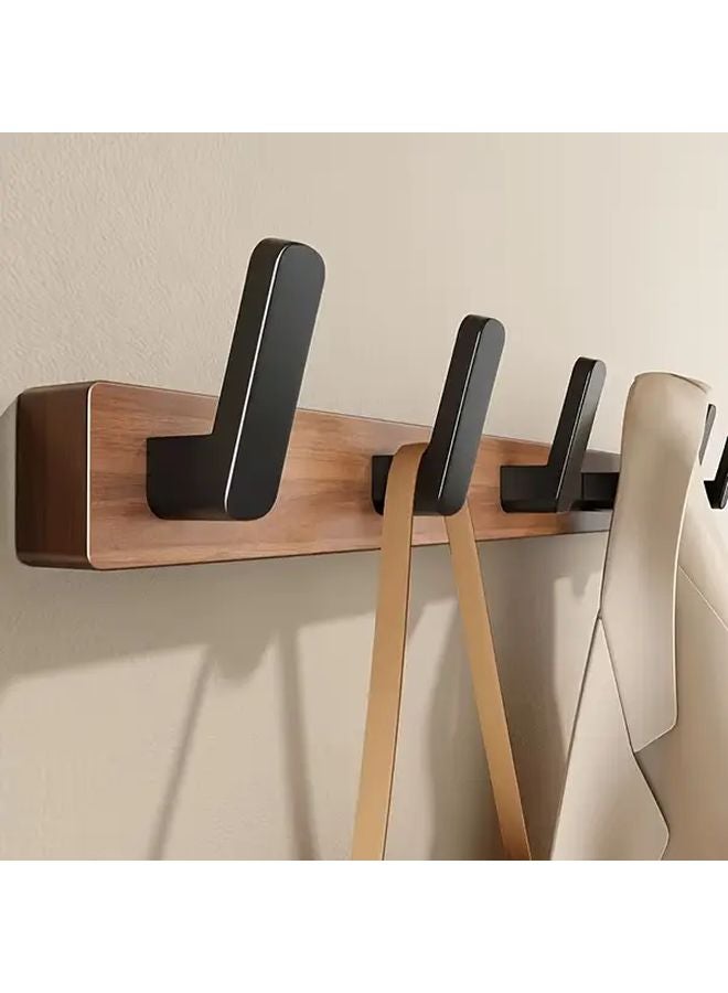 Walnut Wood Wall Hooks With 5 Metal Hooks Modern Wall Mounted Organizer For Bedroom Bathroom - Image 3