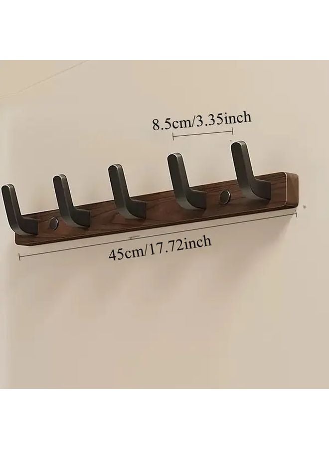 Walnut Wood Wall Hooks With 5 Metal Hooks Modern Wall Mounted Organizer For Bedroom Bathroom - Image 5