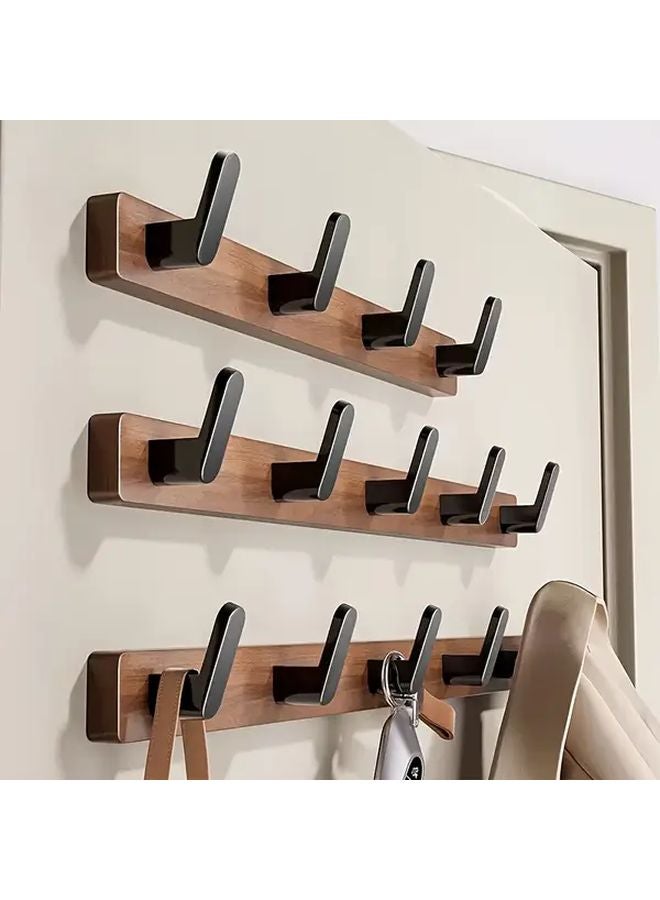 Walnut Wood Wall Hooks With 5 Metal Hooks Modern Wall Mounted Organizer For Bedroom Bathroom - Image 2