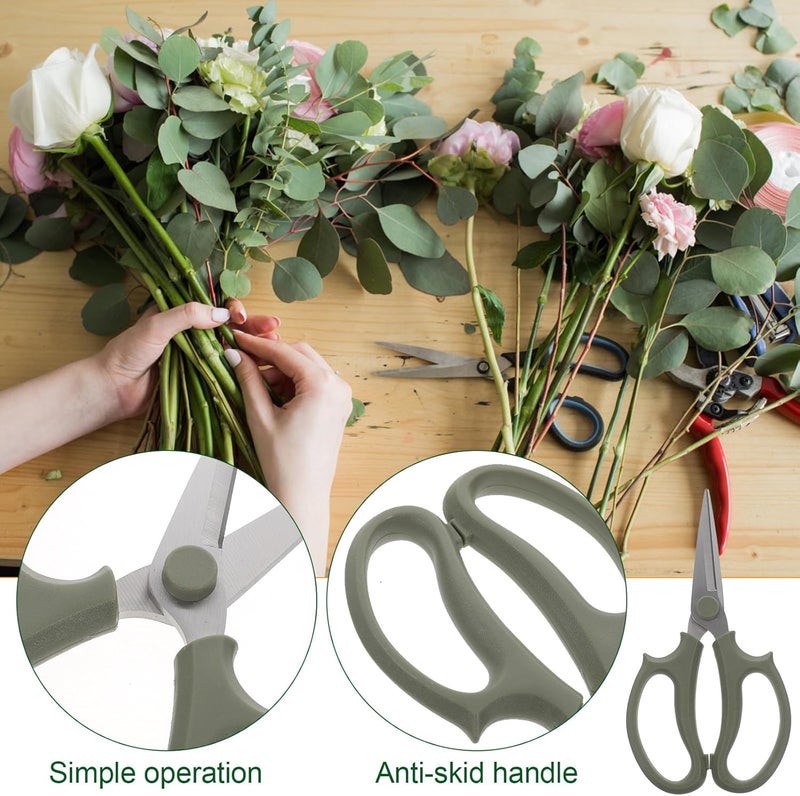 HANABASS Stainless Steel Flower Shear and Garden Scissors for Floral Arrangements, Pointed Head Pruning Tool with Thickened Blade, Gray-green Handle for Branch and Leaf Trimming - Image 4