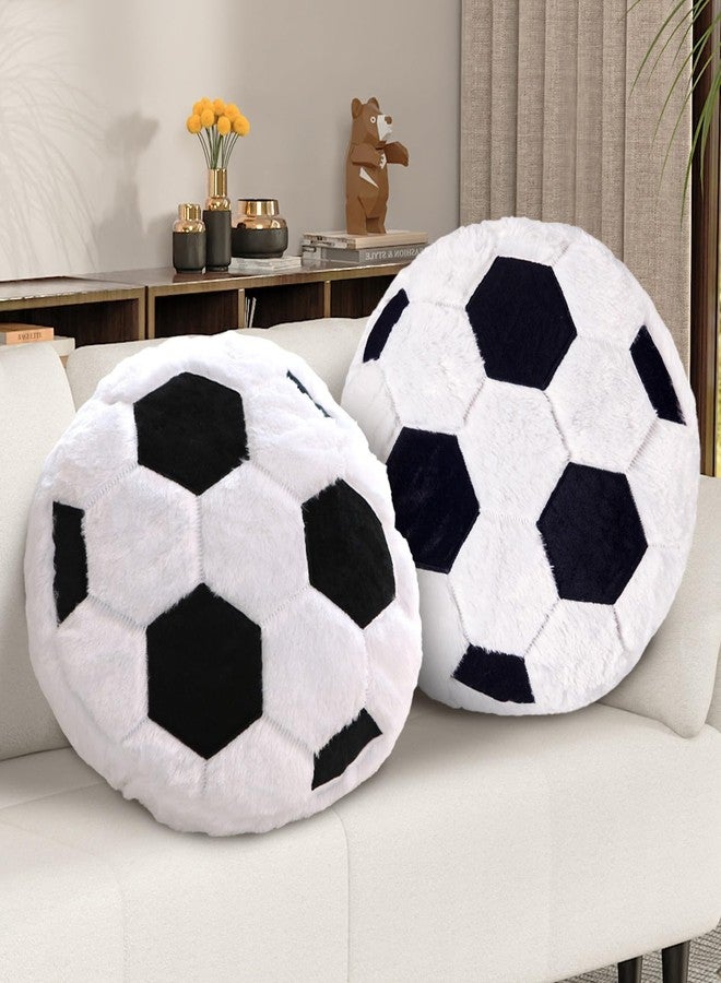 FPYWO 2Pcs Soccer Pillow Plush Round Throw Cushions, Realistic Soccer Ball Pillow for Couch Bedroom, Soft Fluffy Sports Decor Pillow, Ideal Soccer Decor Birthday Gift for Soccer Enthusiasts (15.8 Inch) - Image 1