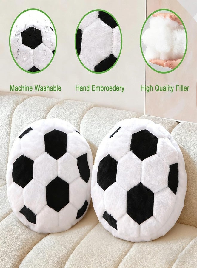 FPYWO 2Pcs Soccer Pillow Plush Round Throw Cushions, Realistic Soccer Ball Pillow for Couch Bedroom, Soft Fluffy Sports Decor Pillow, Ideal Soccer Decor Birthday Gift for Soccer Enthusiasts (15.8 Inch) - Image 3