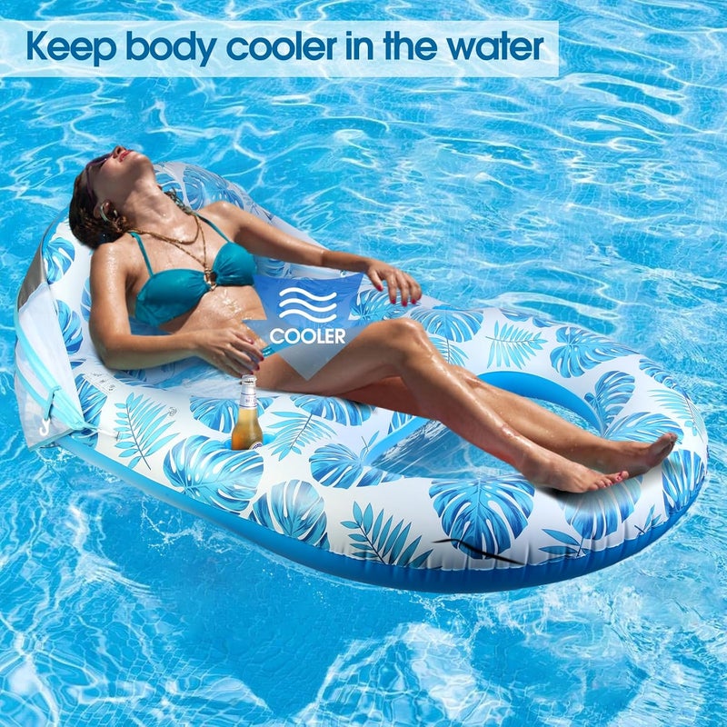 COOLCOOLDEE Pool Lounge Float with Canopy UPF50+,Extra Large Pool Floats for Adults Heavy Duty,Inflatable Lounger Float with Cup Holder & Backrest,Footrest - Image 3